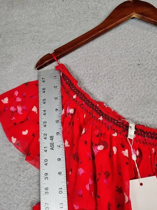 Joie Midi Dress Women's M Red Floral 100% Silk One Shoulder Asymmetrical Hem NWT - Picture 6 of 12